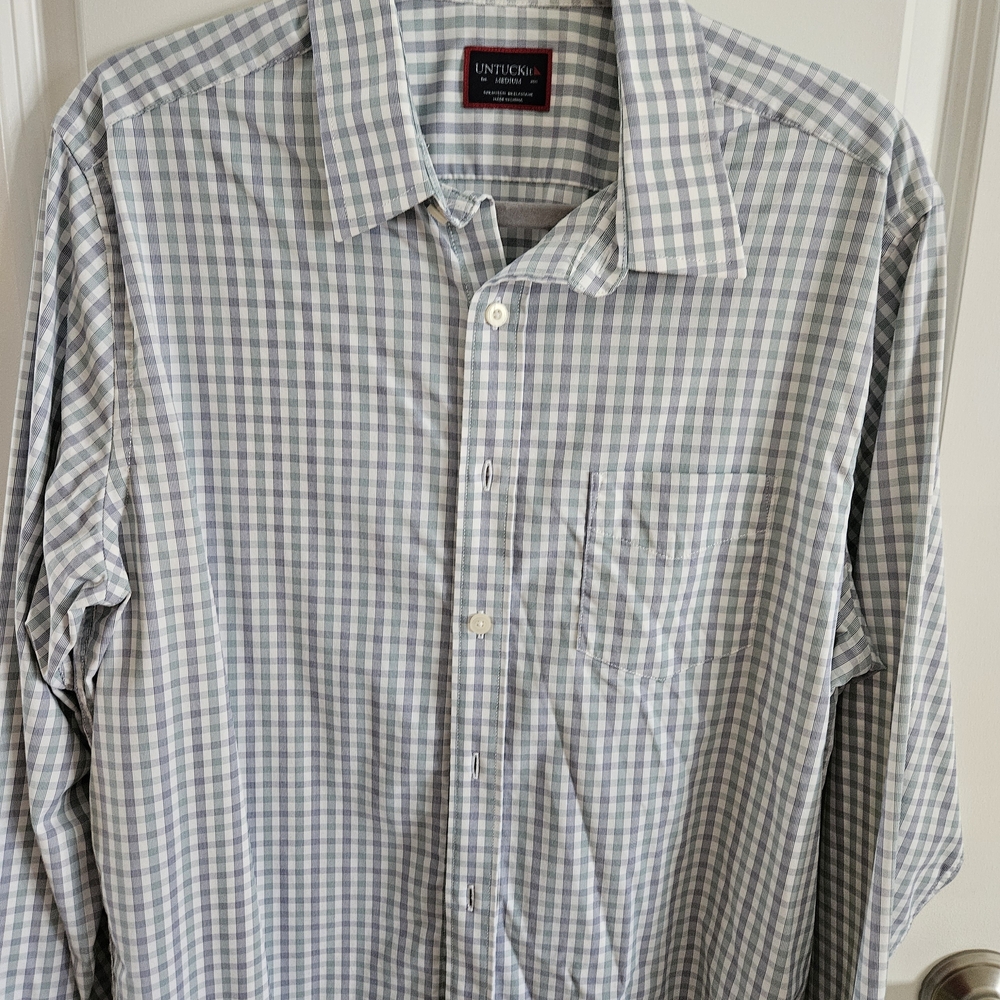 UNTUCKit Light Blue and White Checkered Shirt
